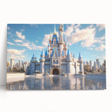Stretched canvas wall art showcasing a beautiful landscape with a majestic castle, featuring vibrant colors and intricate details, ideal for home decor.