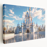 Stretched canvas artwork showcasing a vibrant landscape with a majestic castle, rich colors, and intricate details, perfect for home decor and art enthusiasts.