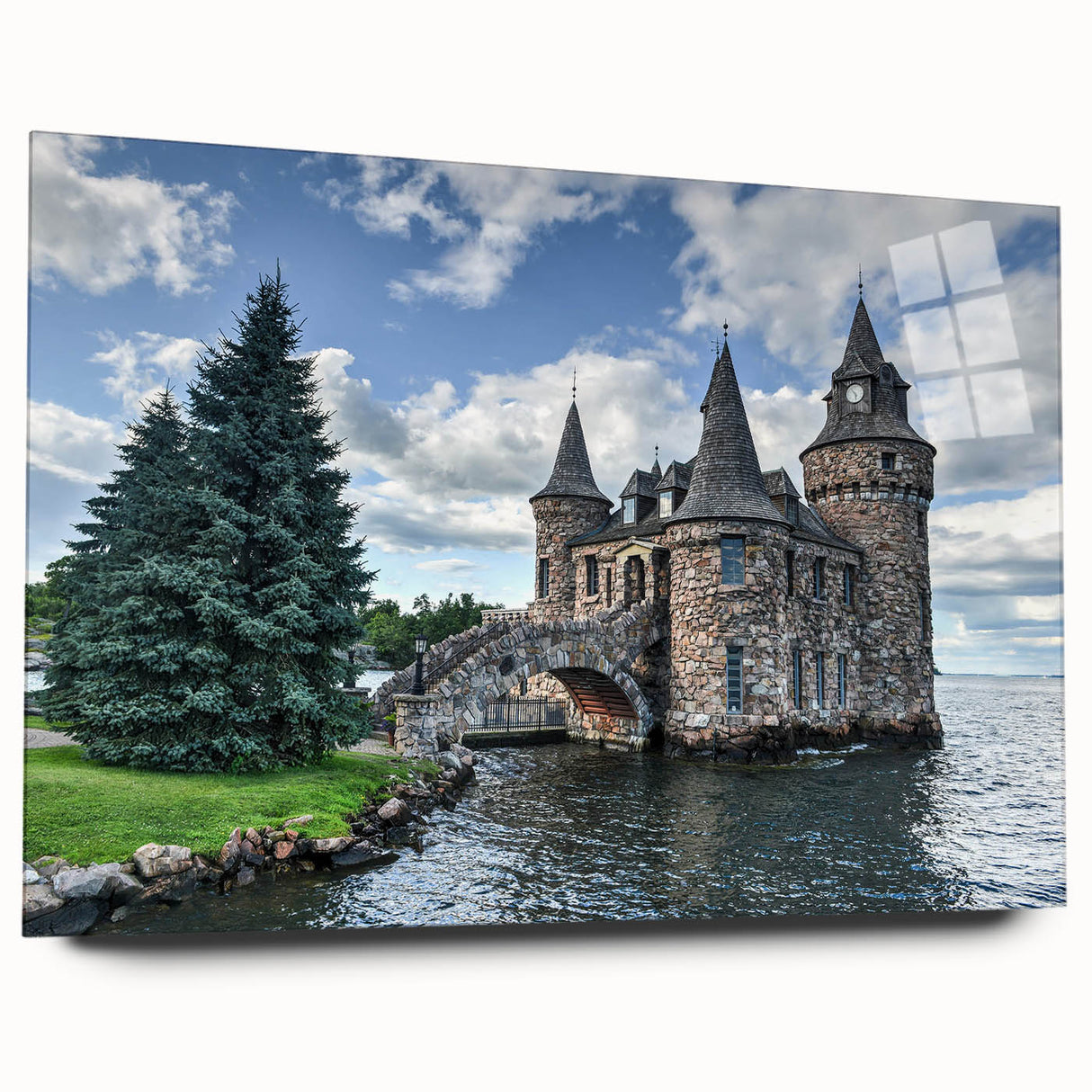 Acrylic wall art collection showcasing a stunning landscape design of castles, displayed in a modern setting, highlighting vivid colors and intricate details, perfect for home decor.