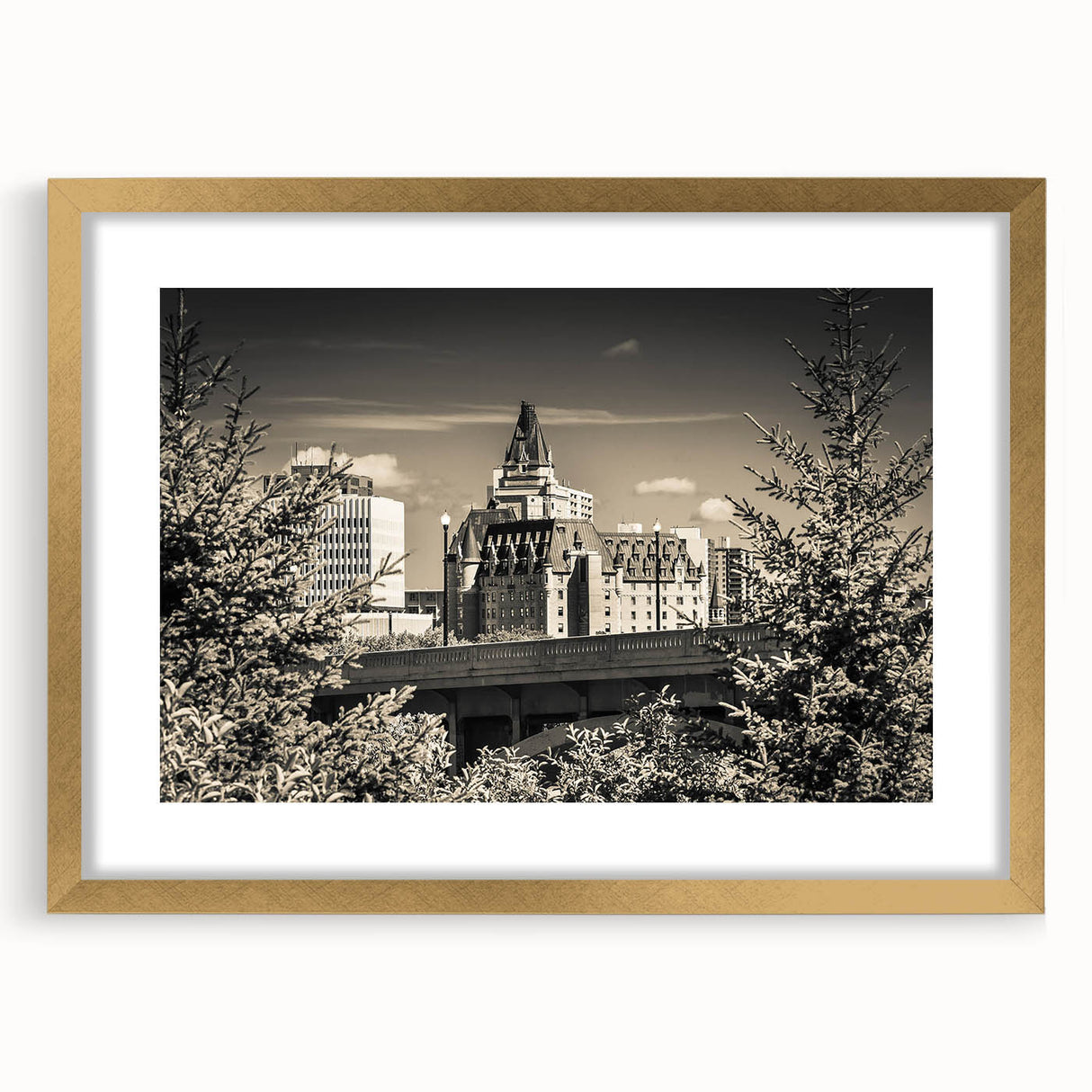 Elegant wall art collection featuring a gold-framed landscape castle design with a white mat, perfect for enhancing home decor. Ideal for art lovers and interior designers seeking a sophisticated touch.
