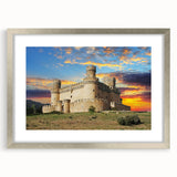 Framed wall art collection showcasing a stunning landscape castle design, featuring a silver mat and frame. Ideal for enhancing home decor with elegance.
