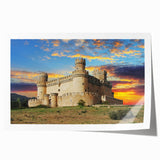 Rolled print showcasing a stunning landscape of a majestic castle surrounded by lush greenery, perfect for home decor enthusiasts seeking elegant wall art.