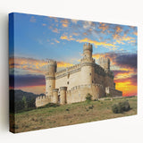 Stretched canvas wall art showcasing a vibrant landscape with a majestic castle, featuring rich colors and intricate details, ideal for home decor enthusiasts.