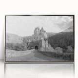 Framed acrylic wall art showcasing a stunning castle landscape design with silver accents, ideal for enhancing home decor and adding elegance to any room.