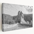 Stretched canvas wall art showcasing an intricate landscape design of a majestic castle, featuring vibrant colors and detailed textures, perfect for home decor.
