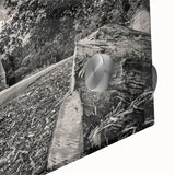 Close-up of a vibrant acrylic glass wall art piece showcasing a picturesque castle landscape, featuring rich colors and intricate details, perfect for home decor.