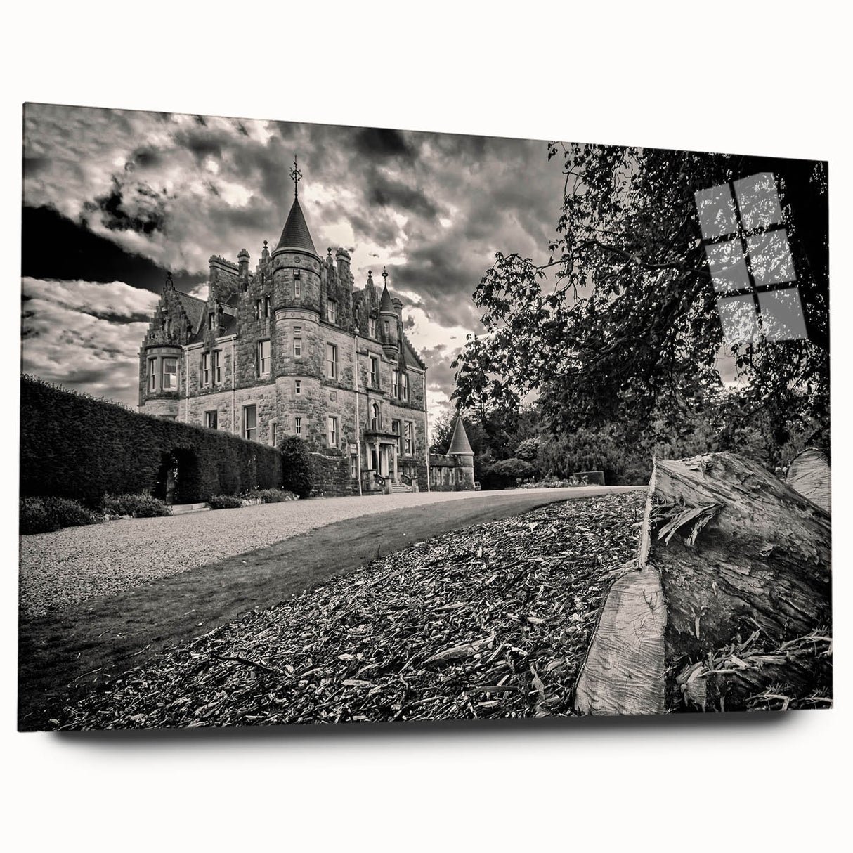 Acrylic wall art collection showcasing a stunning side view of a vibrant landscape with castles, featuring rich colors and intricate details, ideal for home decor.