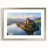 Framed silver wall art featuring a scenic landscape and castle design, highlighting intricate details and vibrant colors, perfect for home decor enhancement.
