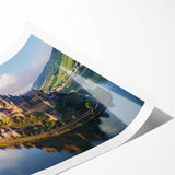 Rolled print showcasing an intricate castle landscape design in vibrant colors, ideal for home decor, delivered in protective packaging for safe handling.