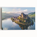 Stretched canvas wall art featuring a stunning landscape of an ancient castle surrounded by lush greenery, showcasing intricate architectural details and vibrant colors. Perfect for home decor, this artwork adds a touch of elegance and history to any room.