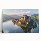 Stretched canvas wall art featuring a picturesque landscape with a majestic castle, showcasing vibrant colors and intricate details, perfect for home decor.