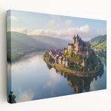 Stretched canvas wall art showcasing a picturesque landscape with a majestic castle, featuring vibrant colors and intricate details, perfect for home decor.