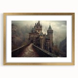 Elegant gold-framed wall art showcasing a stunning landscape and castle design, featuring a mat for added depth. Ideal for enhancing home decor with a touch of sophistication.