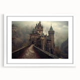 Framed art print showcasing a stunning landscape with a castle, featuring a white mat and modern design, perfect for home decor and wall enhancement.