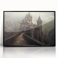 Framed wall art showcasing a stunning landscape with a majestic castle, featuring a black frame and acrylic front, perfect for enhancing home decor.