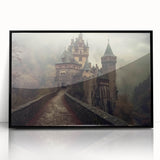 Framed wall art showcasing a stunning landscape with a majestic castle, featuring a black frame and acrylic front, perfect for enhancing home decor.