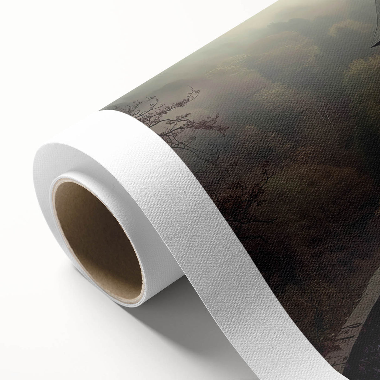 Rolled canvas artwork showcasing a vibrant landscape design featuring a majestic castle, ideal for home decor, beautifully packaged in a protective tube.