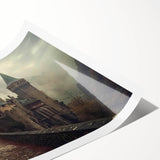 Rolled print of a stunning landscape featuring a castle surrounded by lush greenery and blue skies, ideal for home decor and art enthusiasts. The artwork showcases vibrant colors and intricate details, making it a perfect addition to any living space.