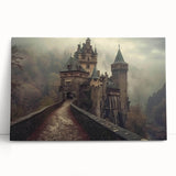 Stretched canvas wall art showcasing a picturesque landscape featuring a majestic castle, ideal for home decor, with vibrant colors and intricate details. Perfect for adding elegance to any room.