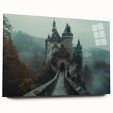 Side view of an elegant acrylic glass wall art piece showcasing a vibrant landscape with a majestic castle, designed for modern decor, perfect for enhancing interiors.