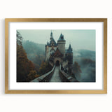 Elegant wall art featuring a gold-framed landscape castle design, complete with a mat, showcasing intricate details and vibrant colors in a luxurious presentation. Perfect for enhancing home decor with a touch of sophistication and charm.
