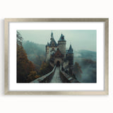 Framed landscape wall art featuring a majestic castle design with a silver mat, ideal for enhancing home decor. This elegant piece adds a touch of sophistication to any room.