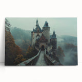 Stretched canvas wall art showcasing a scenic landscape with a majestic castle, featuring vibrant colors and intricate details, ideal for home decor enhancement.