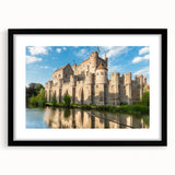 Black-framed landscape wall art featuring a majestic castle design with intricate details, elegantly matted for a sophisticated look, perfect for home decor.
