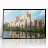Framed acrylic wall art showcasing a stunning landscape with a castle, featuring a sleek black frame, ideal for enhancing home decor with elegance.