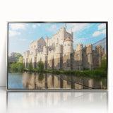 Framed acrylic wall art featuring a breathtaking landscape with a majestic castle, designed to enhance home decor. The silver frame adds elegance and sophistication, making it a perfect centerpiece for any room.