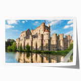 Rolled print of a stunning landscape featuring an intricate castle design, showcasing vibrant colors and fine details, ideal for home decor or art enthusiasts.