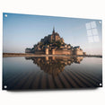 Acrylic glass wall art showcasing a side view of a stunning castle landscape design, elegantly displayed with pins, ideal for home decor enthusiasts.