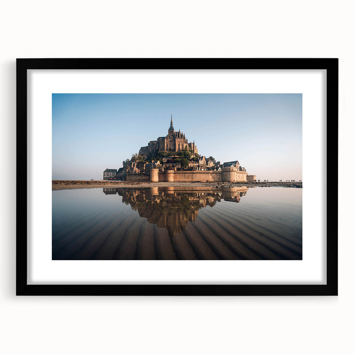 Framed wall art collection featuring intricate castle landscapes in various colors, displayed in a sleek black frame with a mat, perfect for home decor.