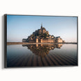 Framed canvas wall art depicting a stunning landscape featuring a majestic castle under a blue sky, showcasing intricate details and vibrant colors, ideal for home decor.