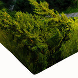 Close-up of a stretched canvas wall art piece depicting a vibrant landscape with castles, showcasing intricate details and rich colors, perfect for home decor.