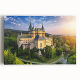 Stretched canvas artwork showcasing a breathtaking landscape with a majestic castle, vibrant colors, and intricate details, perfect for home decor or art lovers.
