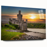 Elegant wall art design showcasing a side view of a stunning acrylic glass landscape featuring a majestic castle, perfect for enhancing home decor. This piece emphasizes intricate details and vibrant colors, making it an ideal addition to any artistic collection.