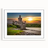 Framed landscape wall art featuring a stunning castle design with a white mat, showcasing intricate details and vibrant colors, perfect for enhancing home decor.