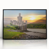 Framed wall art featuring a stunning landscape castle design, with a sleek black frame and acrylic finish, adding elegance to any decor. Perfect for home or office.