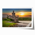 Landscape wall art featuring a majestic castle set against a vibrant sunset, rolled and ready for framing. Ideal for adding a touch of elegance to home décor.