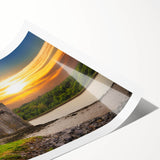 Vibrant rolled print showcasing a picturesque castle landscape, featuring lush greenery and a serene sky, ideal for enhancing home decor aesthetics.