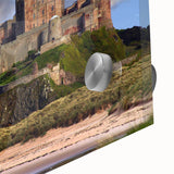 Close-up of a stunning acrylic glass wall art piece showcasing a vibrant landscape with a majestic castle, perfect for enhancing home decor. This artwork adds a touch of elegance, featuring rich colors and intricate details that captivate the viewer's attention and enrich any space. Ideal for art enthusiasts and interior design lovers.
