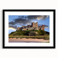 Framed wall art featuring a scenic landscape with a majestic castle, presented in a sleek black frame with a mat, ideal for home decor and aesthetic enhancement.