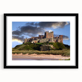 Framed wall art featuring a scenic landscape with a majestic castle, presented in a sleek black frame with a mat, ideal for home decor and aesthetic enhancement.
