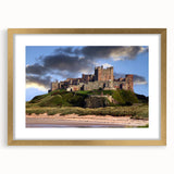 Gold-framed landscape castle wall art featuring intricate designs and a matte finish, perfect for enhancing home decor with a touch of elegance.