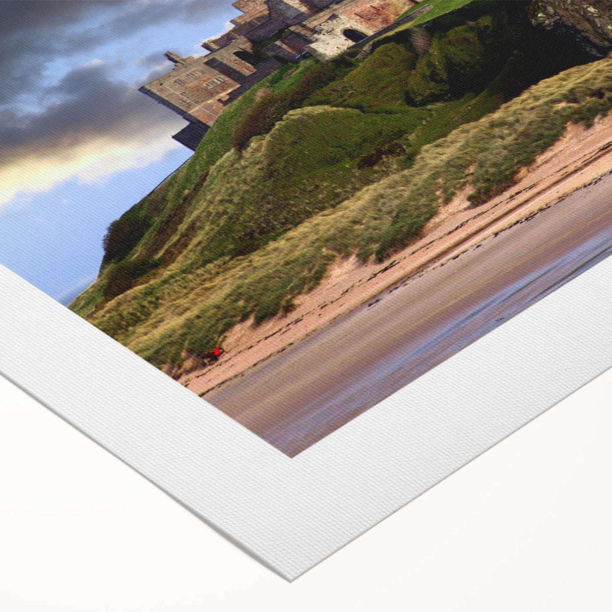 Rolled canvas wall art showcasing a picturesque landscape with a majestic castle surrounded by lush greenery, designed for elegant home decor. The vibrant colors and intricate details make it a stunning focal point for any room.