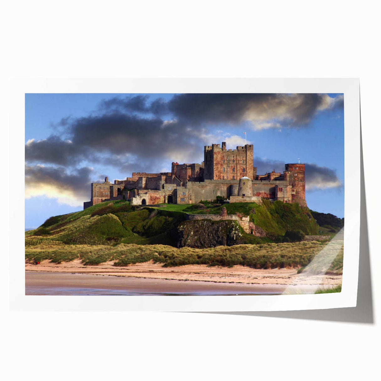 Majestic landscape featuring a detailed castle design, printed on high-quality rolled canvas, showcasing vibrant colors and intricate details, perfect for wall art decor.