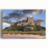 Landscape wall art featuring a majestic castle set against a vibrant sunset, printed on stretched canvas to enhance any interior decor. Ideal for home or office.