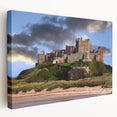 Stretched canvas wall art showcasing a vibrant landscape with a majestic castle, featuring rich colors and detailed texture, ideal for home decor enhancement.