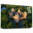 Acrylic glass wall art showcasing a stunning landscape of castles, viewed from the side with decorative pins, ideal for enhancing interior decor.